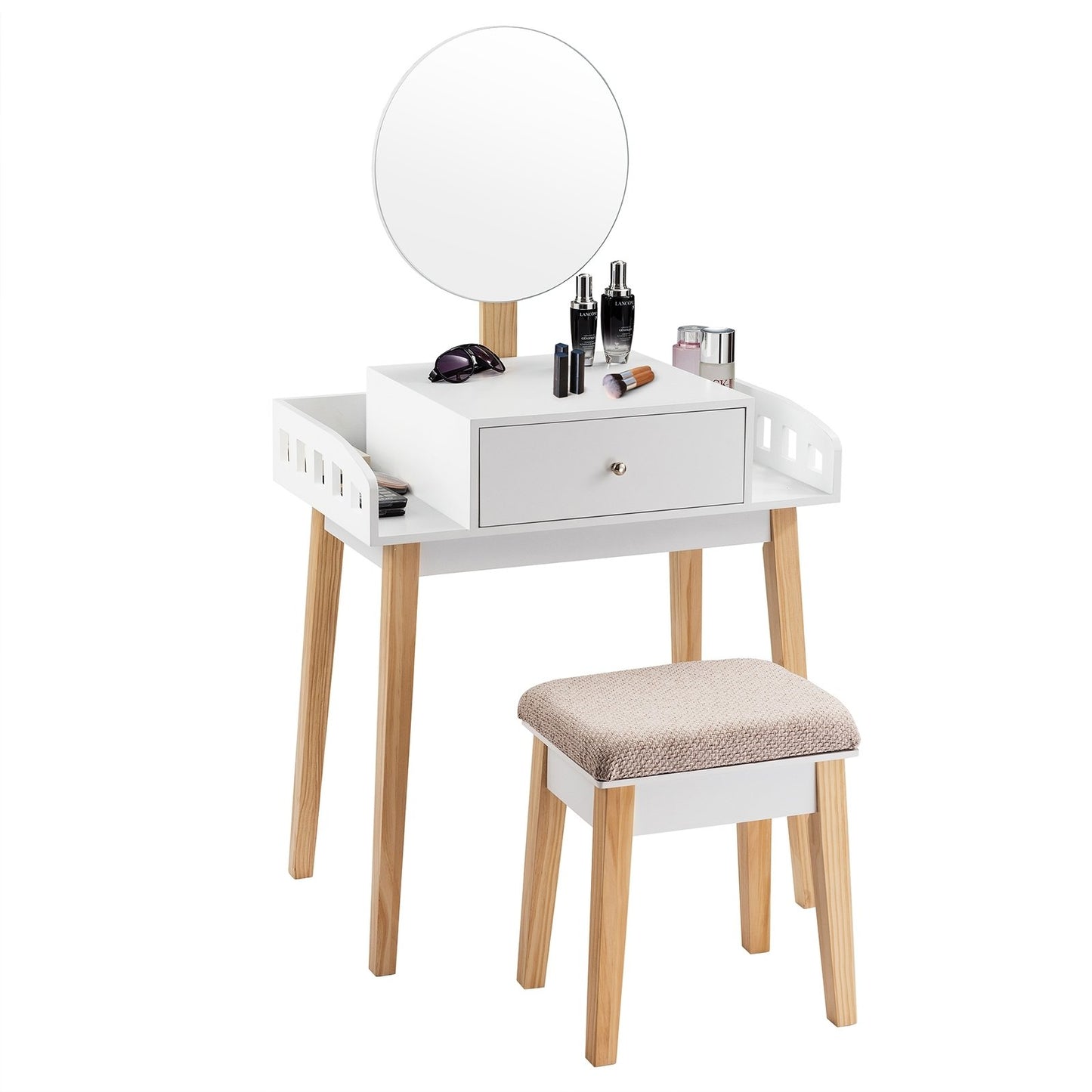 Wooden Makeup Dressing Mirror Table Set with Drawer