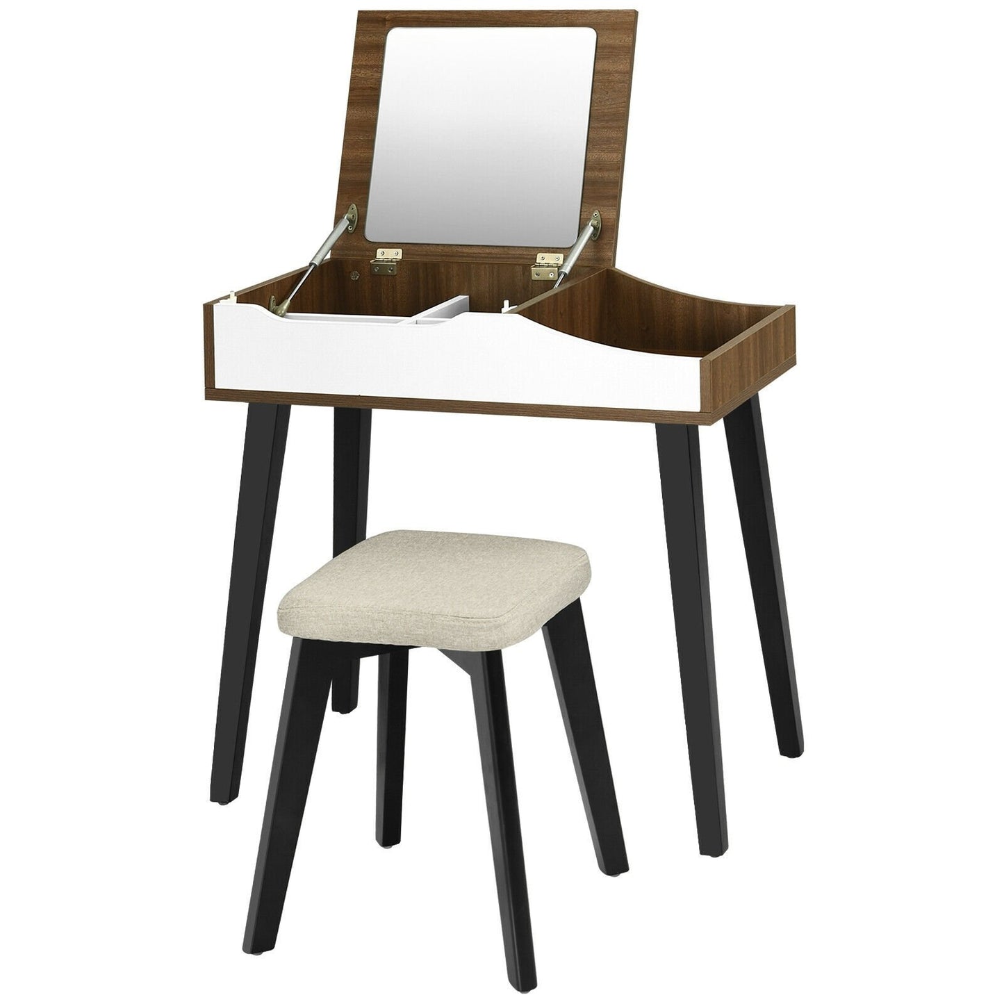 Vanity Table Set with Flip Top Mirror and Padded Stool, Brown at Gallery Canada