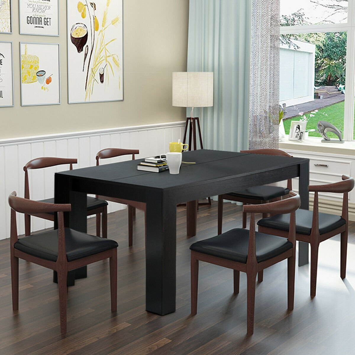 63 Inch Rectangular Modern Dining Kitchen Table for 6 People, Black