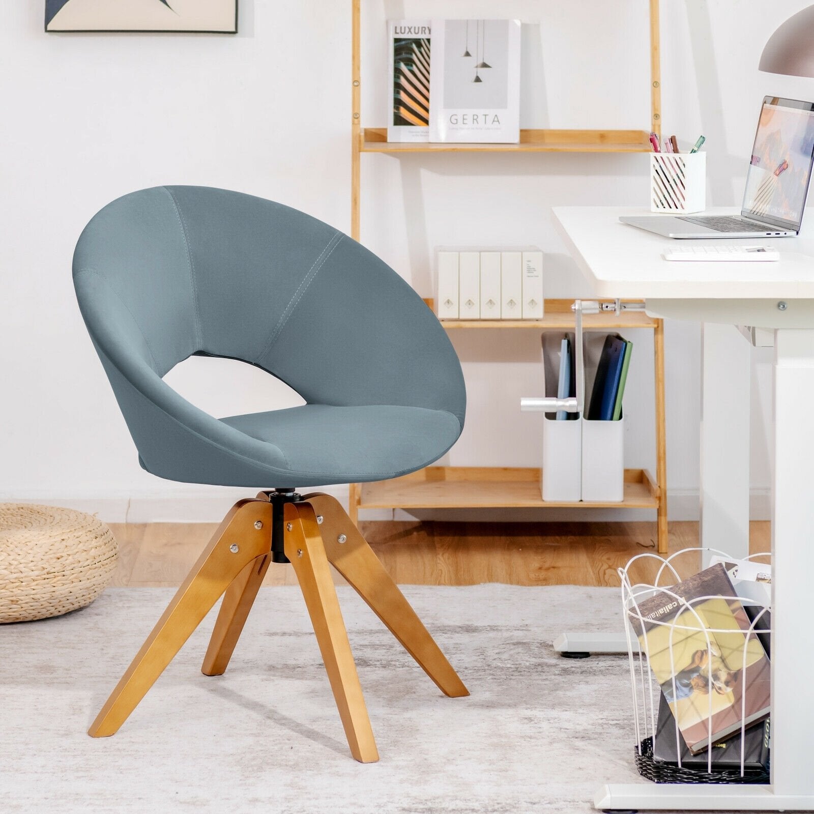 Swivel Accent Chair with Oversized Upholstered Seat for Home Office, Gray at Gallery Canada