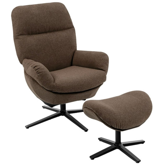 Upholstered Swivel Lounge Chair with Ottoman and Rocking Footstool, Brown