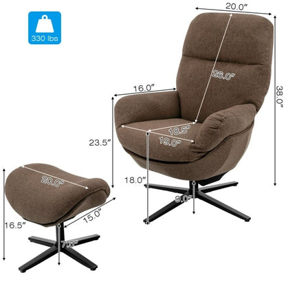 Upholstered Swivel Lounge Chair with Ottoman and Rocking Footstool, Brown at Gallery Canada