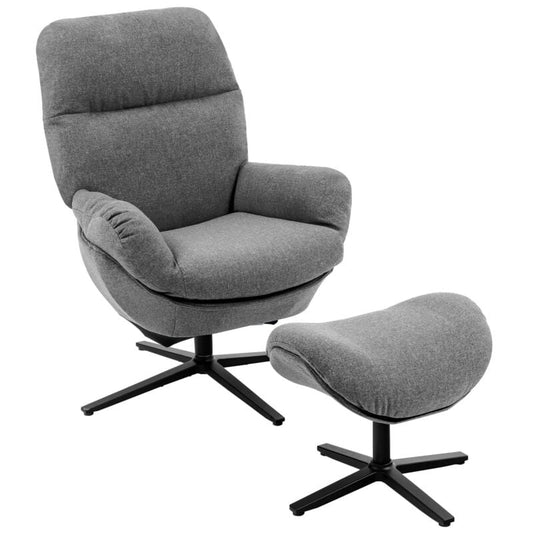 Upholstered Swivel Lounge Chair with Ottoman and Rocking Footstool, Gray