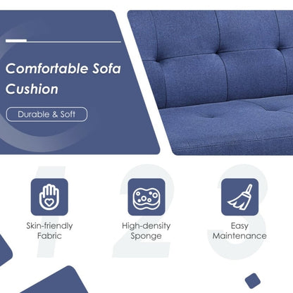 3 Seat Convertible Linen Fabric Futon Sofa with USB and Power Strip, Blue at Gallery Canada