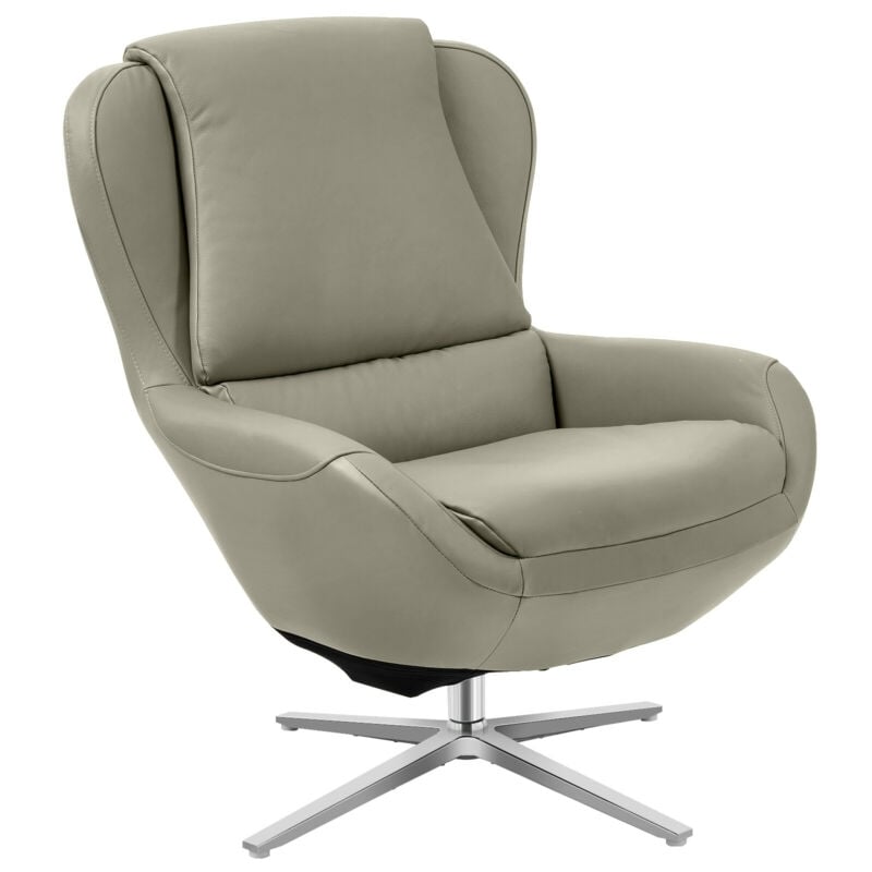 360°  Swivel Leather Lounge Chair with Ottoman and Aluminum Alloy Base, Gray at Gallery Canada