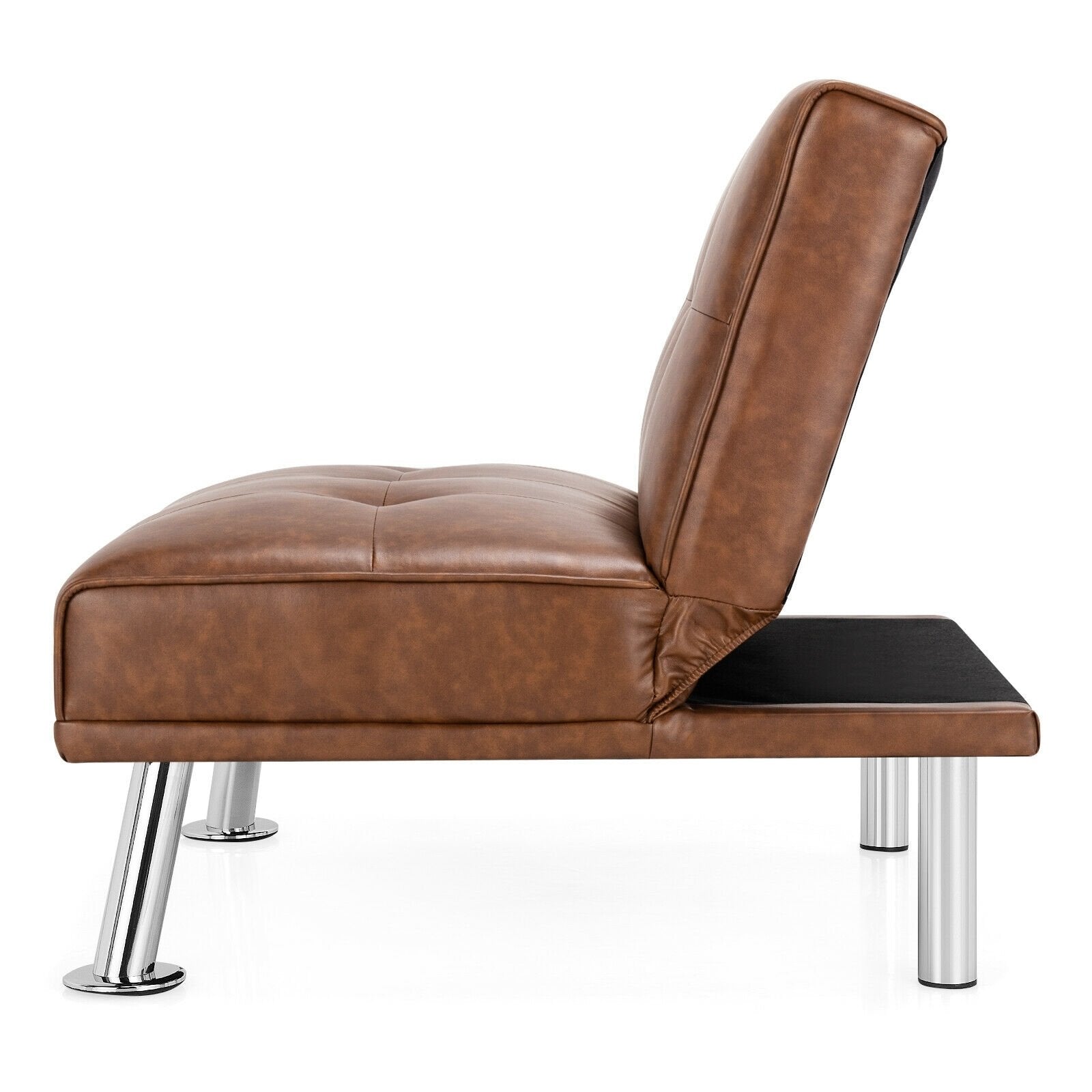 Folding PU Leather Single Sofa with Metal Legs and Adjustable Backrest, Brown at Gallery Canada