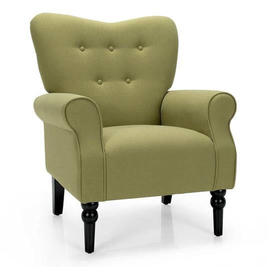 Modern Accent Chair with Tufted Backrest and Rubber Wood Avocado Legs, Green at Gallery Canada