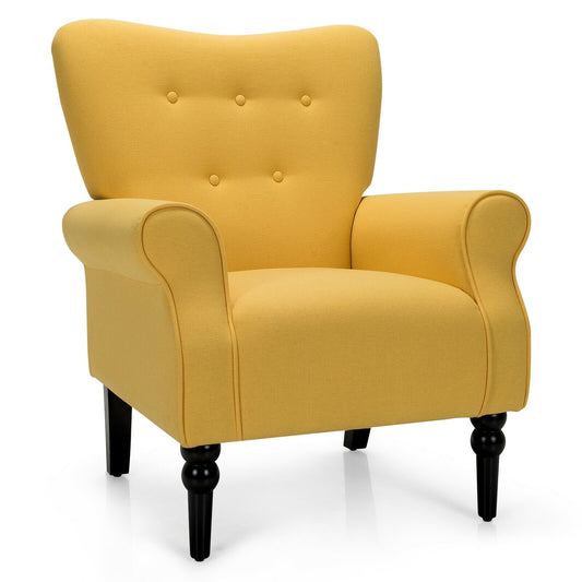 Modern Accent Chair with Tufted Backrest and Rubber Wood Avocado Legs, Yellow at Gallery Canada
