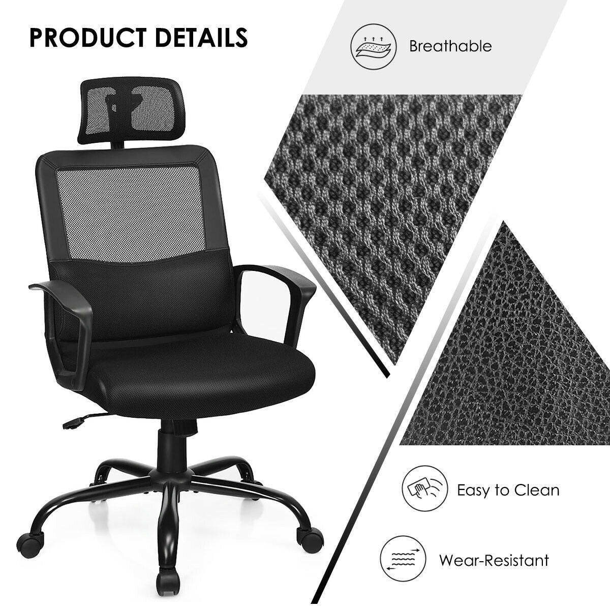 High Back Ergonomic Mesh Office Chair Swivel Chair, Black Ergonomic Chairs at Gallery Canada