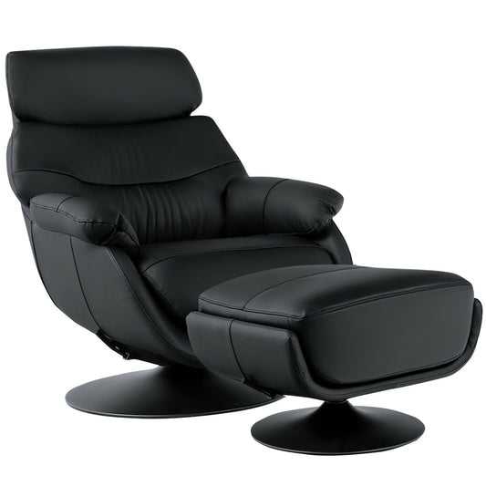 360° Swivel Leather Lounge Chair with Ottoman and Thick Footstool, Black at Gallery Canada