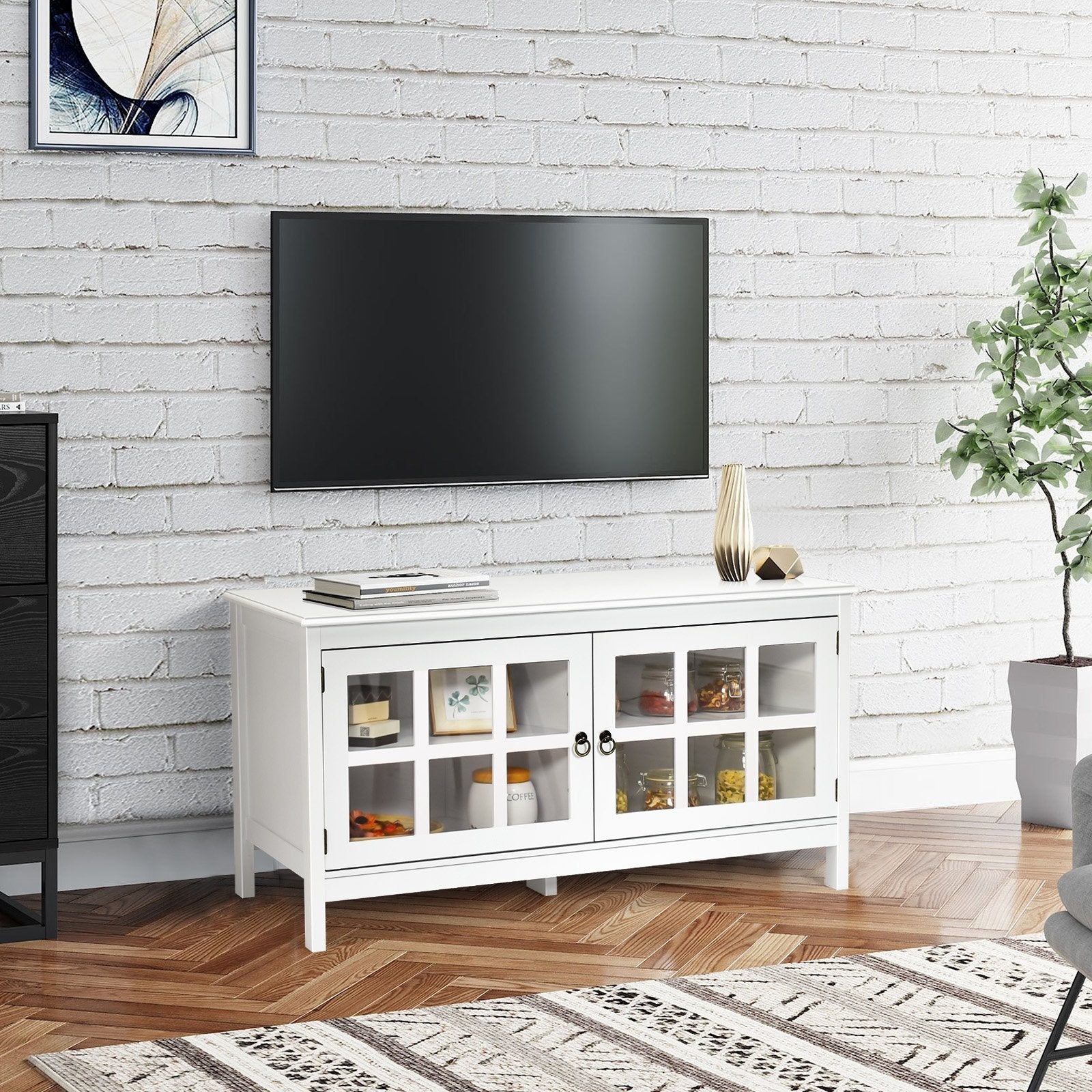 50 Inch Modern Wood Large TV Stand Entertainment Center for TV, White at Gallery Canada
