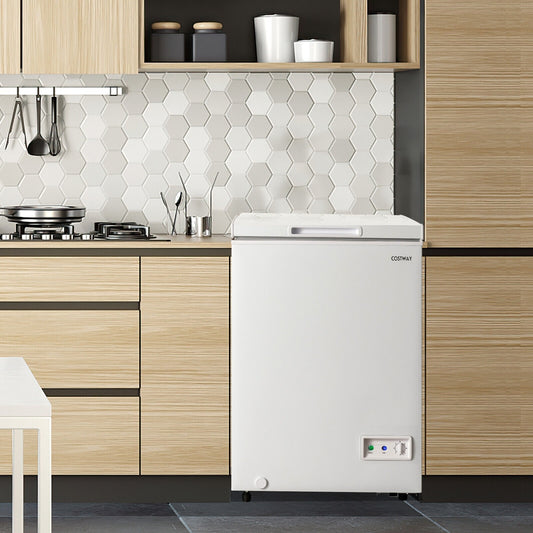 3.5 Cu.ft Compact Chest Freezer, Removable Storage Basket, White Freezers White at Gallery Canada