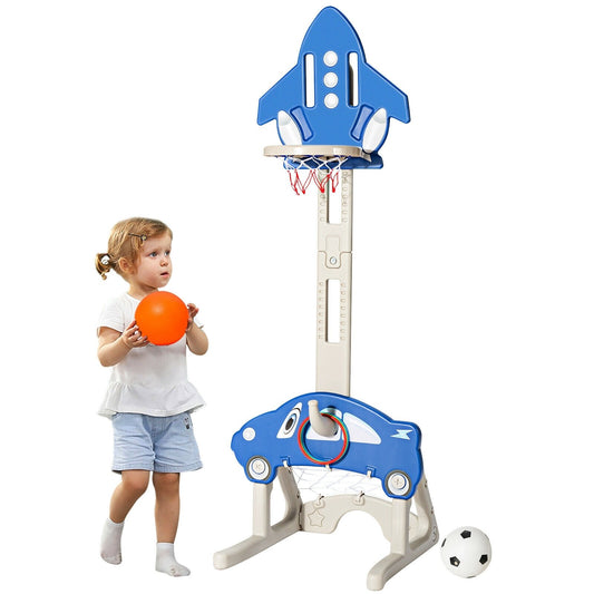 3-in-1 Basketball Hoop for Kids Adjustable Height Playset with Balls, Blue