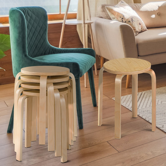 Set of 4 18 Inch Wood Home Backless Dining Chairs, Natural Dining Chairs Natural at Gallery Canada
