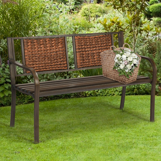 Outdoor Porch Furniture Patio Garden Bench Steel Frame Rattan, Bronze Outdoor Benches Bronze at Gallery Canada