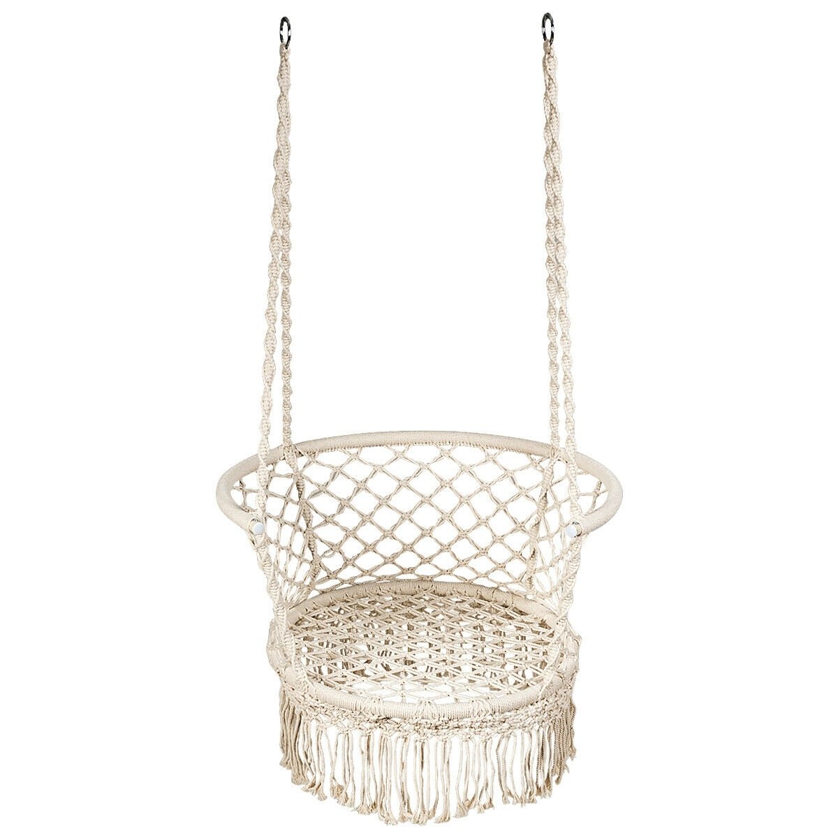 Hanging Hammock Chair Macrame Swing Hand Woven Cotton Backrest, Beige at Gallery Canada