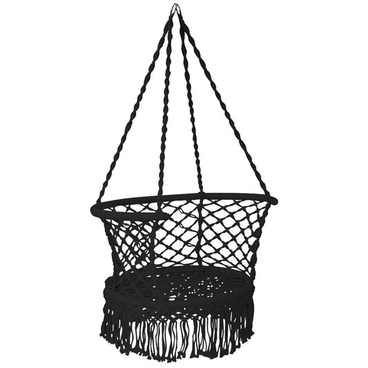 Hanging Hammock Chair Macrame Swing Hand Woven Cotton Backrest, Black