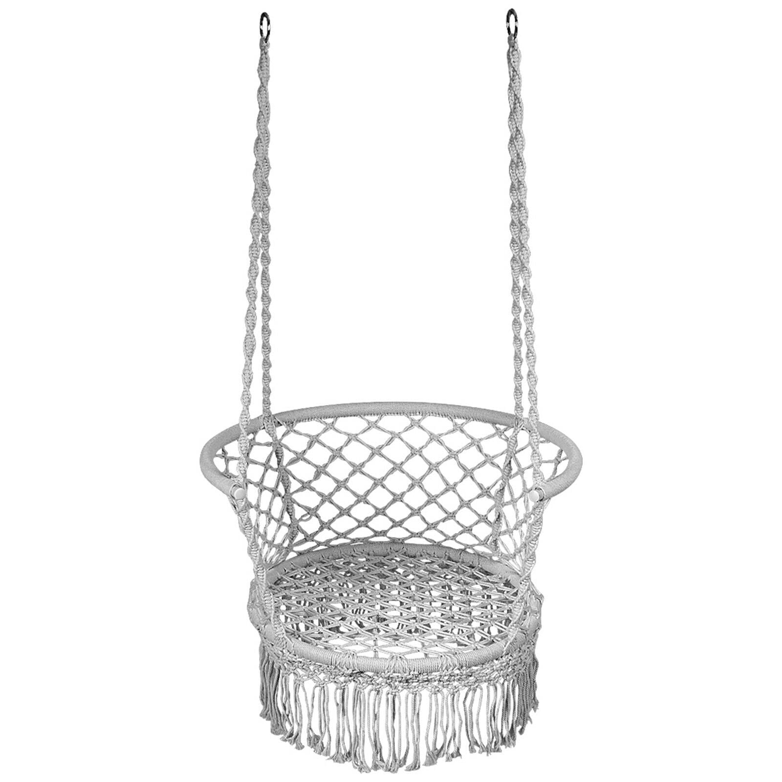 Hanging Hammock Chair Macrame Swing Hand Woven Cotton Backrest, Gray at Gallery Canada