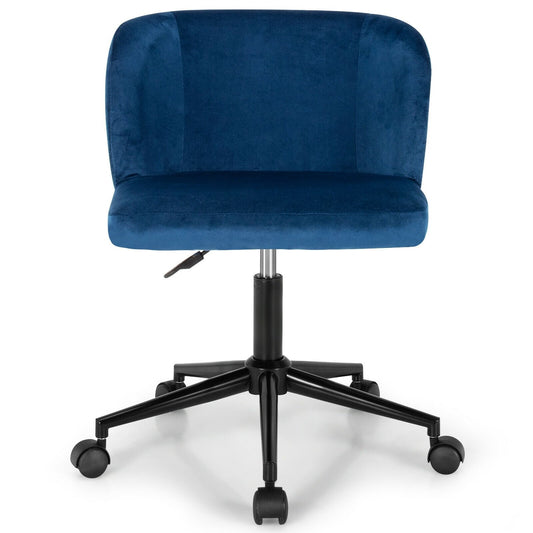 Armless Adjustable Swivel Velvet Home Office Leisure Vanity Chair, Blue