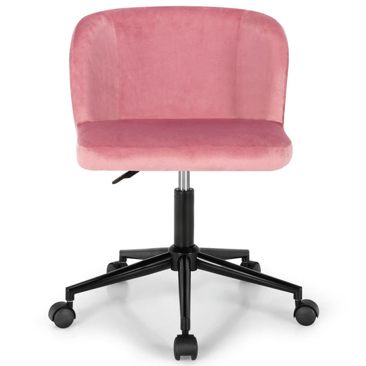 Armless Adjustable Swivel Velvet Home Office Leisure Vanity Chair, Pink