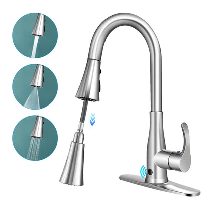 Touchless Kitchen Faucet with 360° Swivel Single Handle Sensor and 3 Mode Sprayer - Gallery Canada