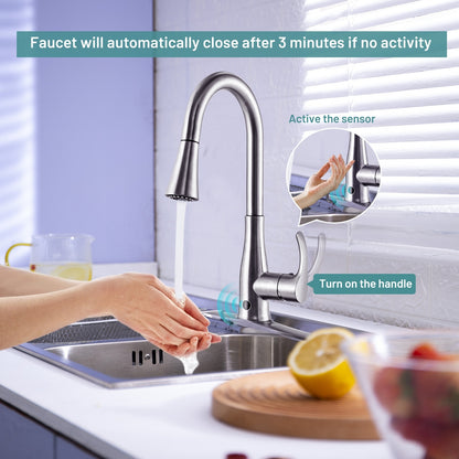 Touchless Kitchen Faucet with 360° Swivel Single Handle Sensor and 3 Mode Sprayer - Gallery Canada