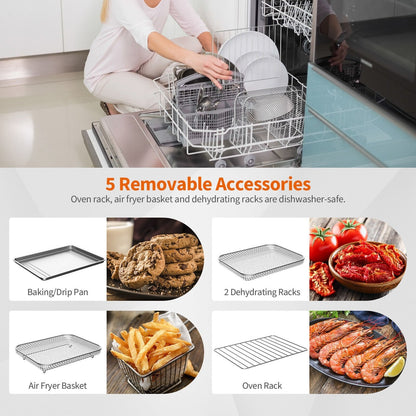 8-in-1  Convection Air Fryer Toaster Oven with 5 Accessories and Recipe, Silver