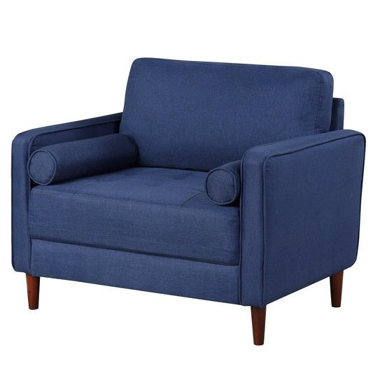Accent Oversized Linen Club Armchair with Pillows and Rubber Wood Legs, Navy at Gallery Canada