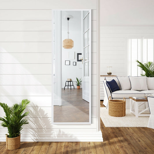 Full Length Metal Door Mirror with Adjustable Hook, White Wall Mirrors White at Gallery Canada