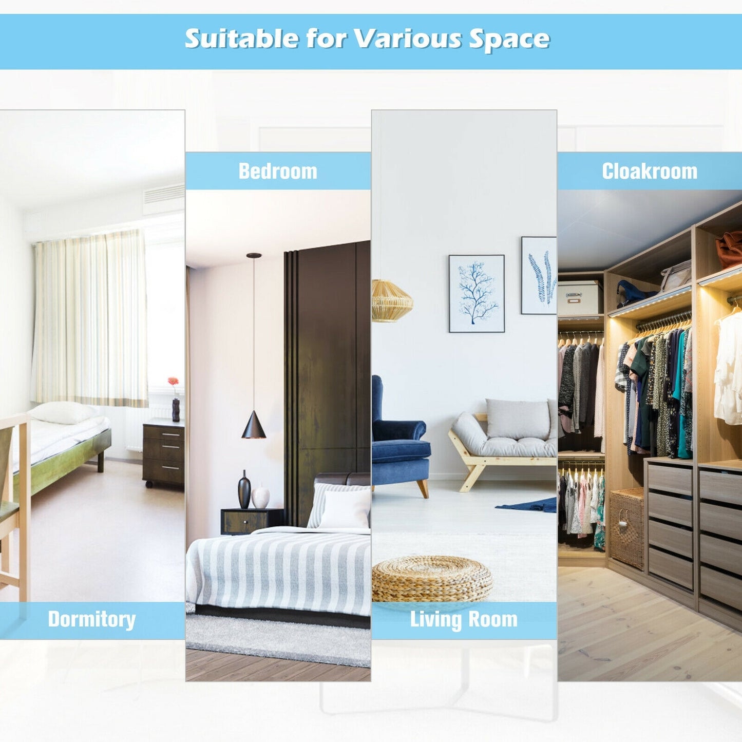 Full Length Metal Door Mirror with Adjustable Hook, White Wall Mirrors at Gallery Canada