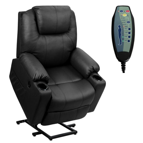 Electric Power Lift Leather Massage Sofa, Black