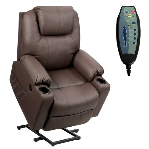 Electric Power Lift Leather Massage Sofa, Brown