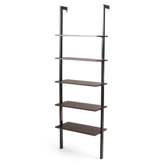 5-Tier Wood Look Ladder Shelf with Metal Frame for Home, Brown