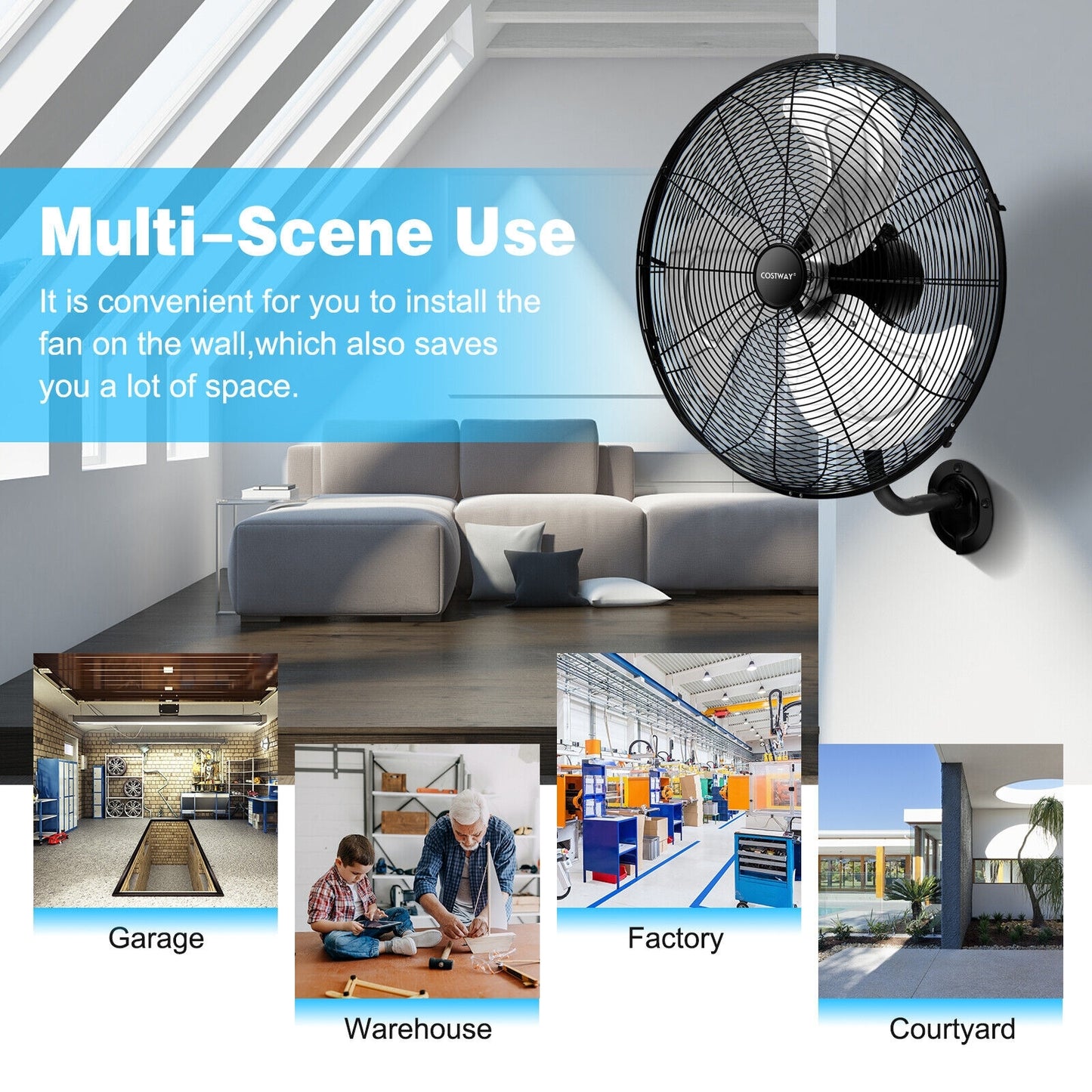 21 Inch 3 Speed Wall Mount Industrial Fan, Black Fans at Gallery Canada