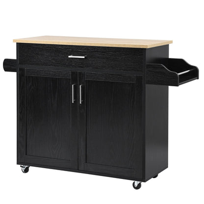 Rolling Kitchen Island Cart with Towel and Spice Rack, Black at Gallery Canada
