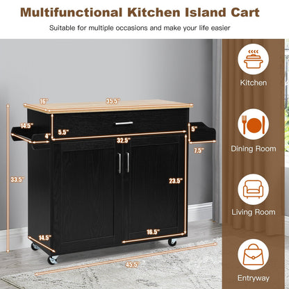 Rolling Kitchen Island Cart with Towel and Spice Rack, Black at Gallery Canada