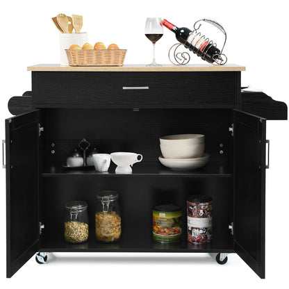 Rolling Kitchen Island Cart with Towel and Spice Rack, Black