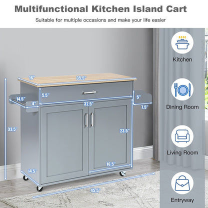 Rolling Kitchen Island Cart with Towel and Spice Rack, Gray