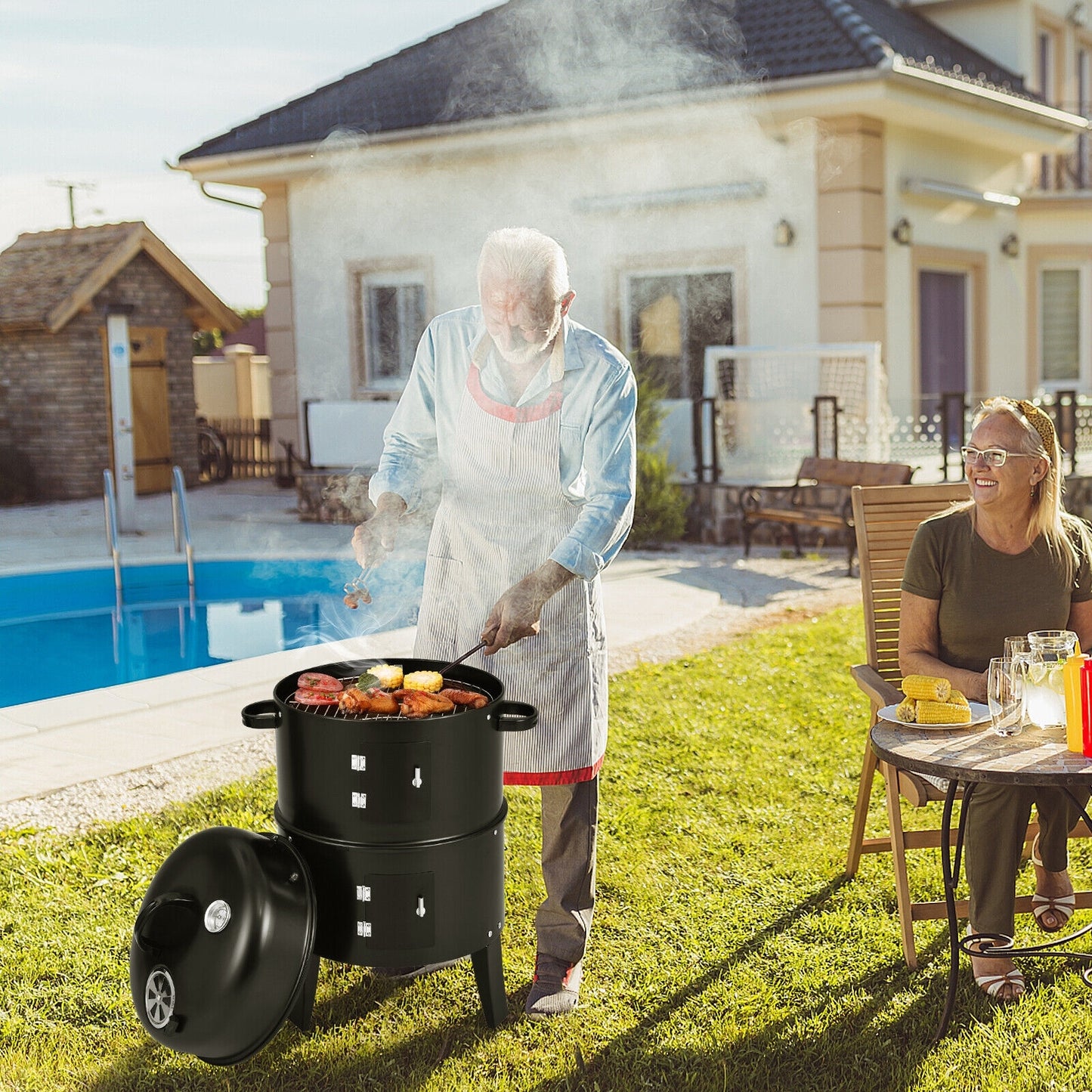 3-in-1 Charcoal BBQ Grill Cambo with Built-in Thermometer, Black Outdoor Grills at Gallery Canada