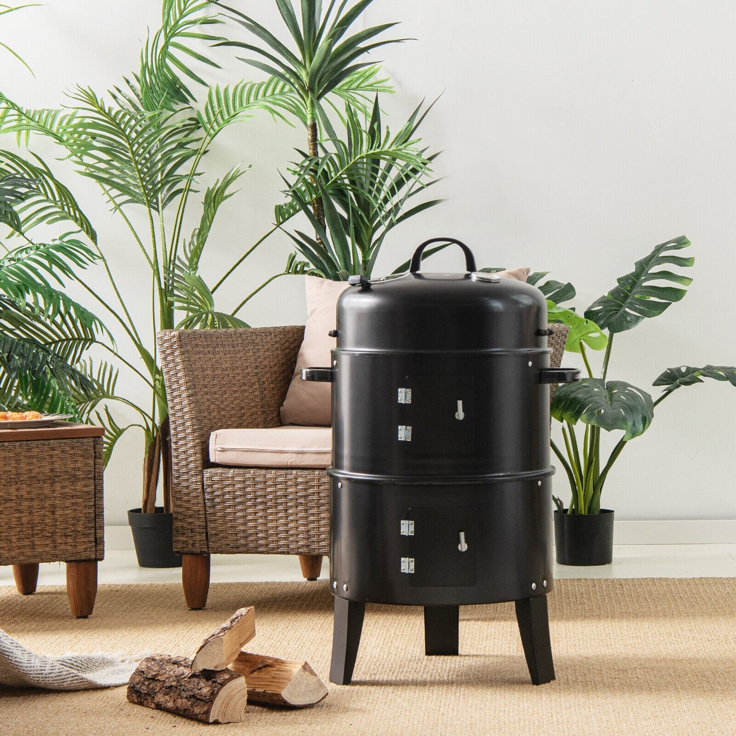 3-in-1 Charcoal BBQ Grill Cambo with Built-in Thermometer, Black Outdoor Grills at Gallery Canada