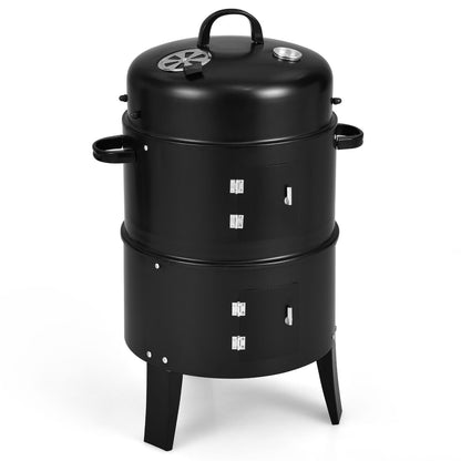 3-in-1 Charcoal BBQ Grill Cambo with Built-in Thermometer, Black