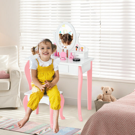 Kids Vanity Princess Makeup Dressing Table Stool Set, White Kids Vanities White at Gallery Canada