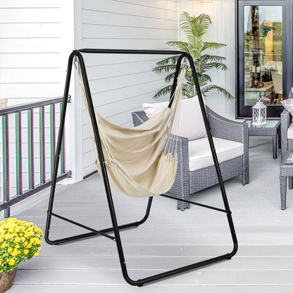 Hanging Padded Hammock Chair with Stand and Heavy Duty Steel, Beige