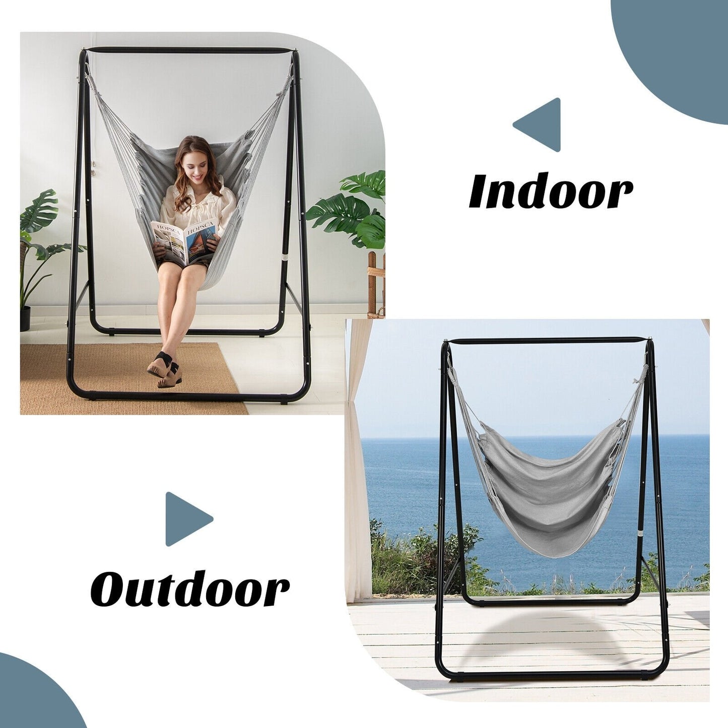Hanging Padded Hammock Chair with Stand and Heavy Duty Steel, Gray