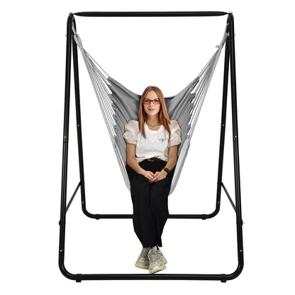 Hanging Padded Hammock Chair with Stand and Heavy Duty Steel, Gray