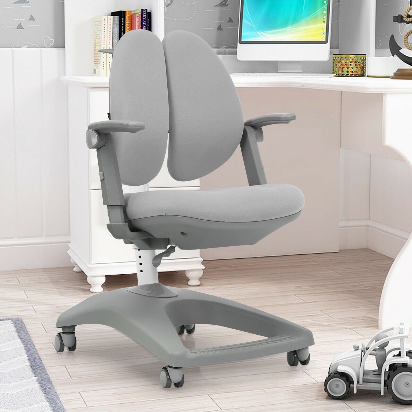 Kids Adjustable Height Depth Study Desk Chair with Sit-Brake Casters, Gray at Gallery Canada
