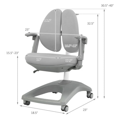 Kids Adjustable Height Depth Study Desk Chair with Sit-Brake Casters, Gray at Gallery Canada