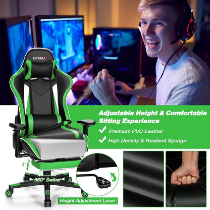 High Back Gaming Chair Adjustable Office Computer Task Chair with Footrest, Green at Gallery Canada