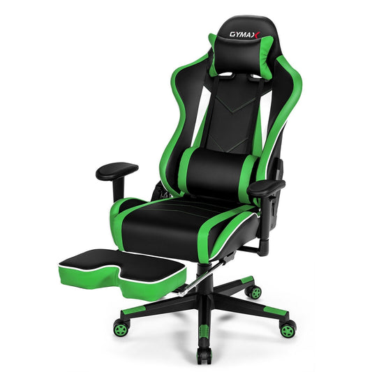 High Back Gaming Chair Adjustable Office Computer Task Chair with Footrest, Green