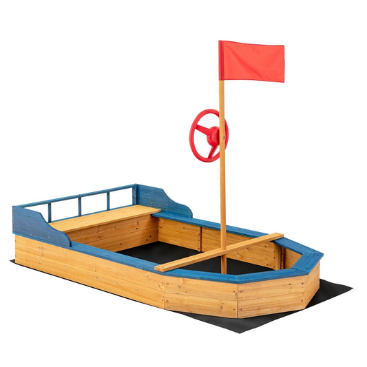 Kids' Pirate Boat Sandbox with Flag and Rudder, Natural at Gallery Canada